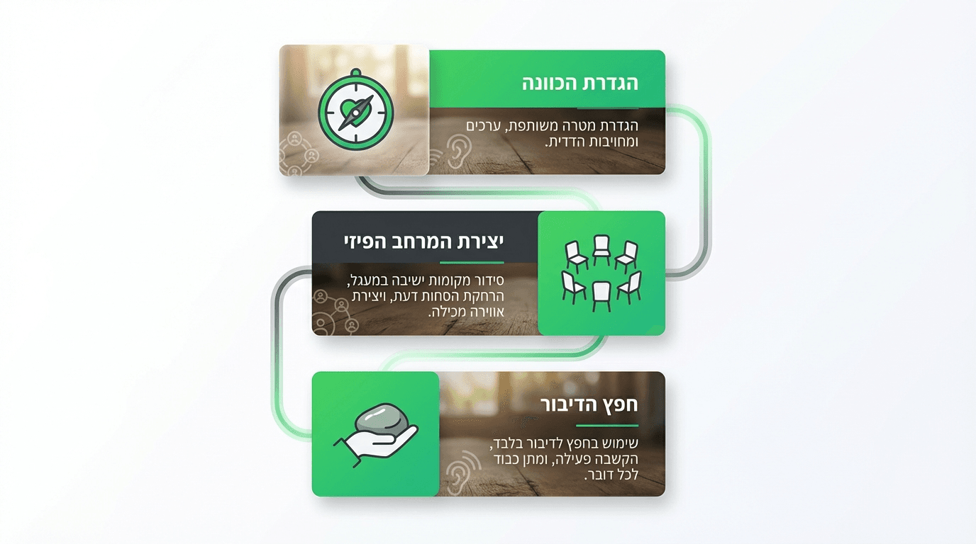 מעגל שיח קהילתי - משתתפים יושבים במעגל ומקשיבים זה לזה